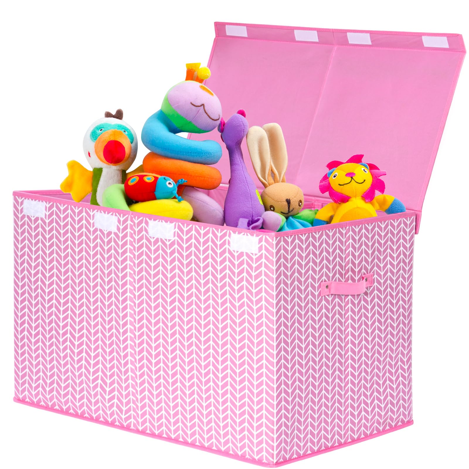 Mayniu Extra Large Toy Box Chest With Dividers, 120L Sturdy Toy Storage Organizer Bin Boxes Basket For Kids, Boys, Girls, Living Room, Nursery, Bedroom, Playroom (26'X17' X17', Pink)